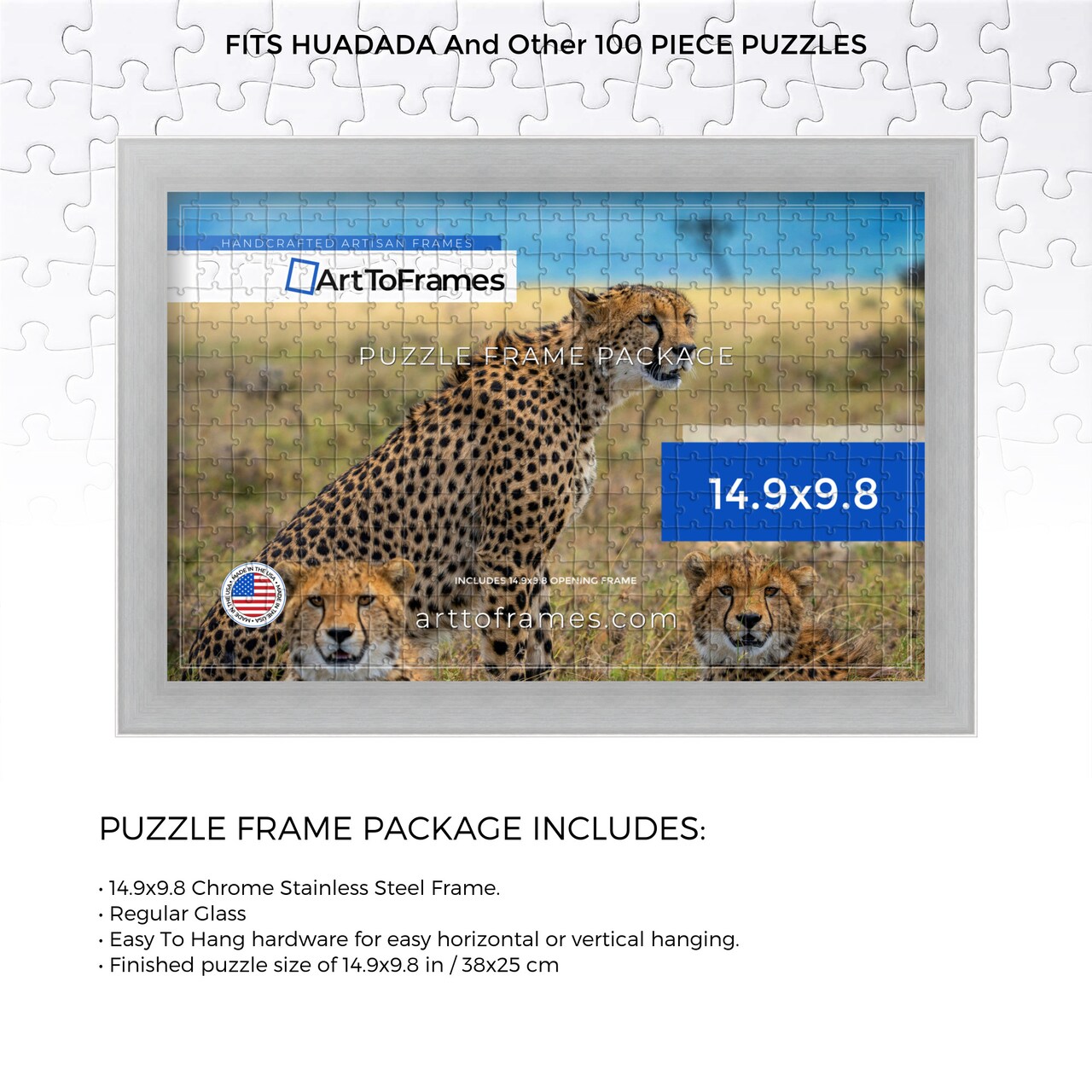 ArtToFrames 14.9x9.8 INCH / 38x25 CM Puzzle Frame for 100 piece Puzzles.This 1.25 Inch Custom MDF Frame for Puzzles Comes with Regular Glass, Available in Multiple Colors